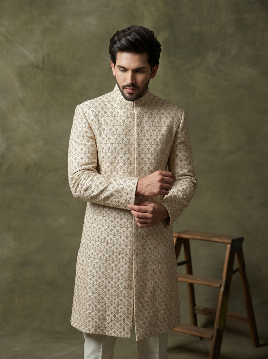 Elegant Groom Sherwani with Intricate Handmade Threadwork