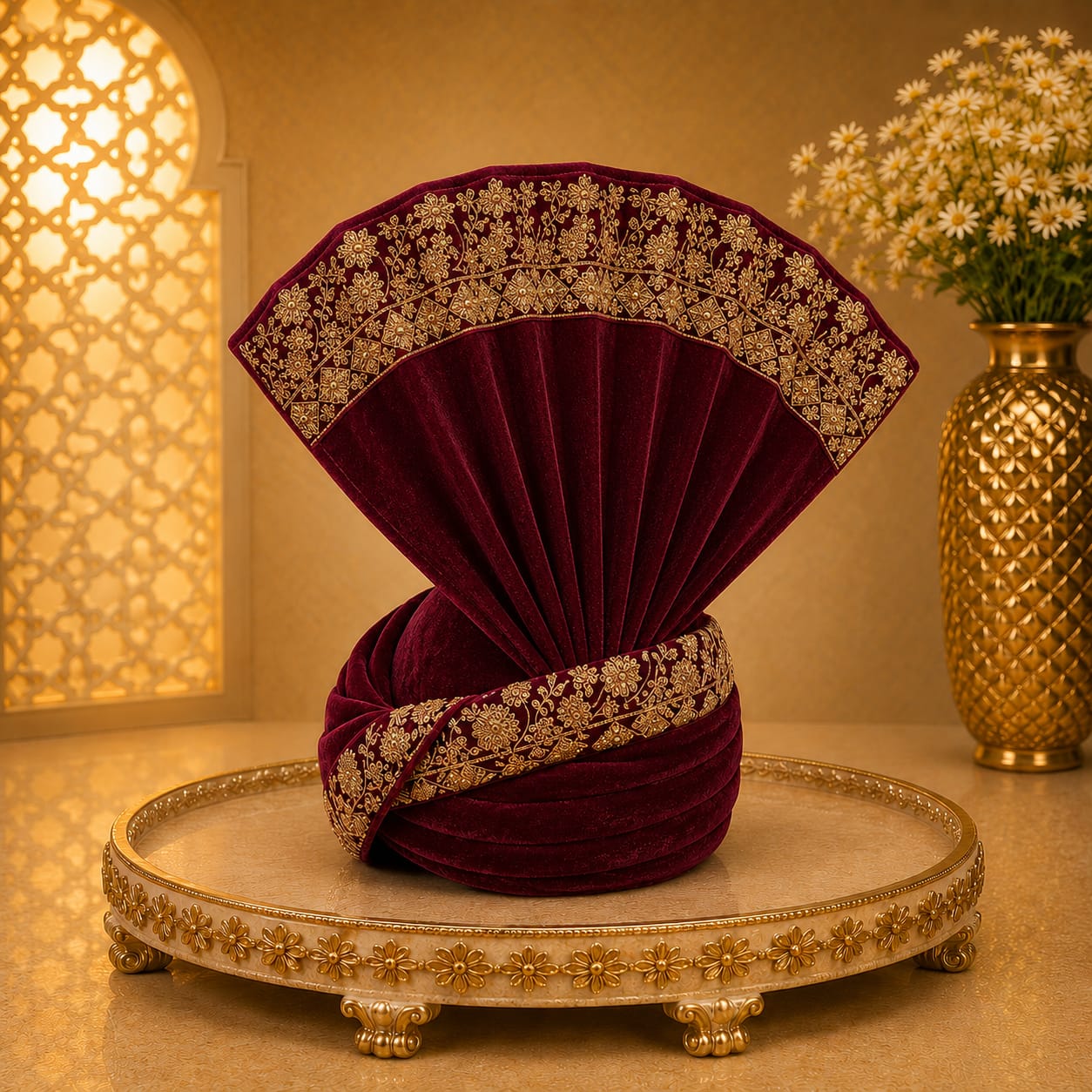 Royal Maroon Velvet Turban