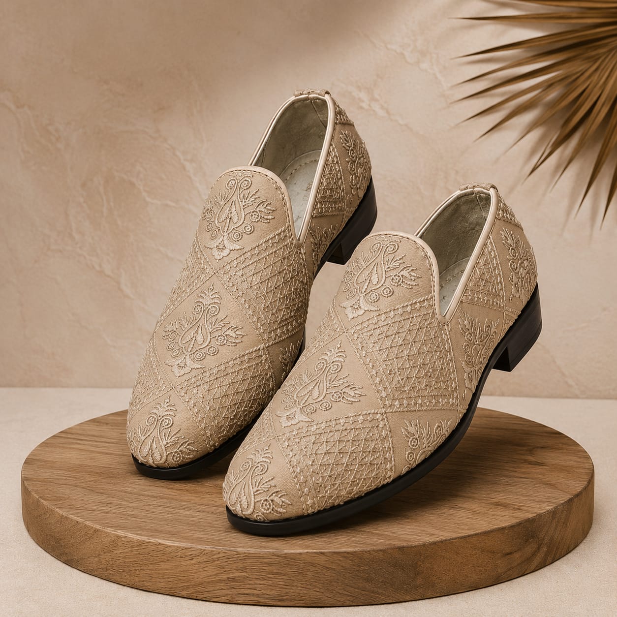 Royal Beige Embroidered Formal Loafers