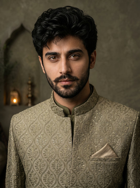 Sage Olive Jacquard Prince Coat