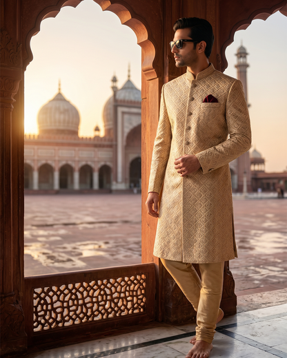 Luxury Silk Base Sherwani with Digital Thread Embroidery