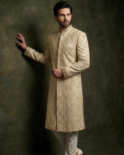 Royal Crest Champagne Sherwani