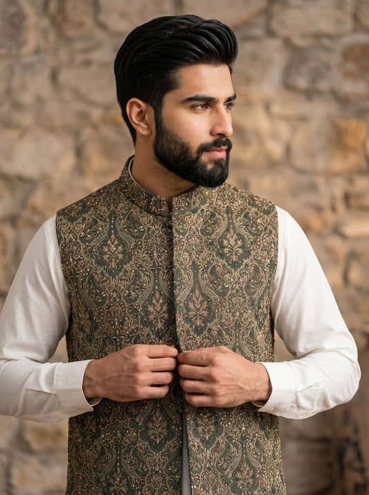 The Royal Olive Jacquard Waistcoat