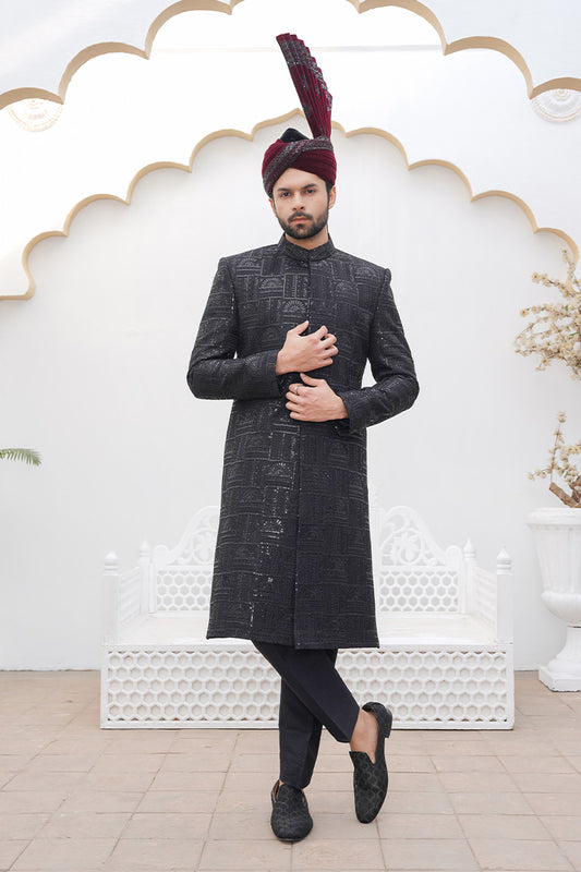 Black Embroidery Sherwani