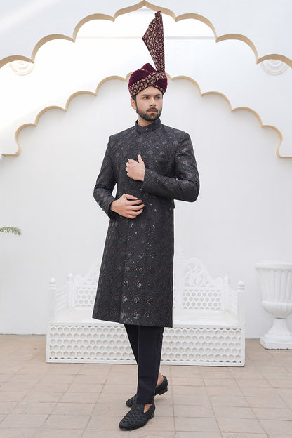 Hand Embellished Black Sherwani