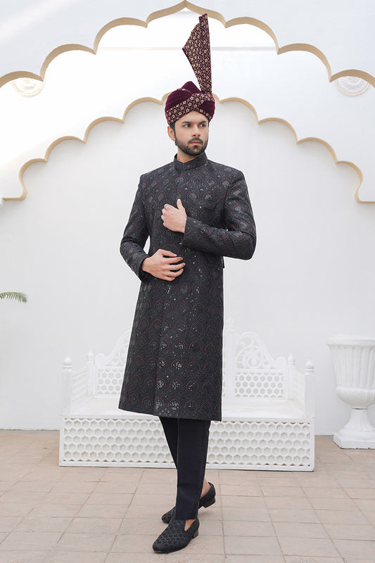 Hand Embellished Black Sherwani