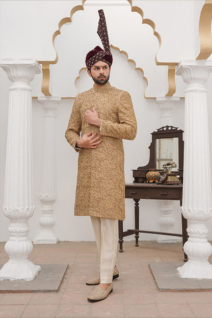 Classic Golden Hand Embellished Sherwani