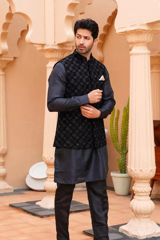 Embroidered Black Waistcoat