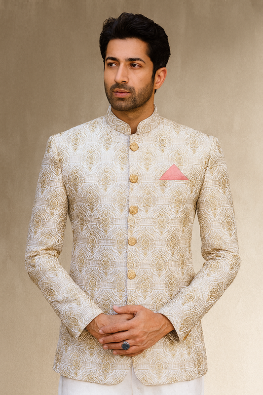 Multi Head Hand-Made Jaal Embroidery Prince Coat
