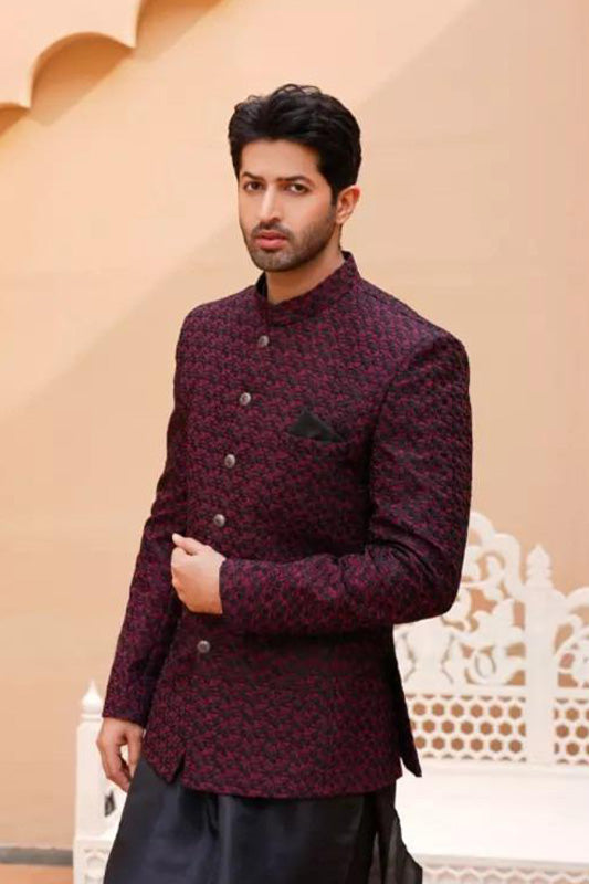 Harlequin Maroon Bandhgala Prince Coat