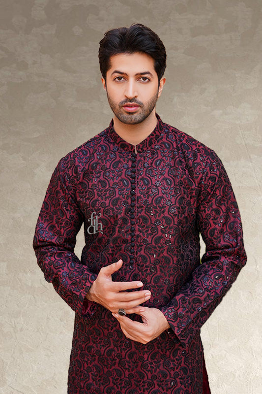 Embroidery Maroon Kurta with Pajama