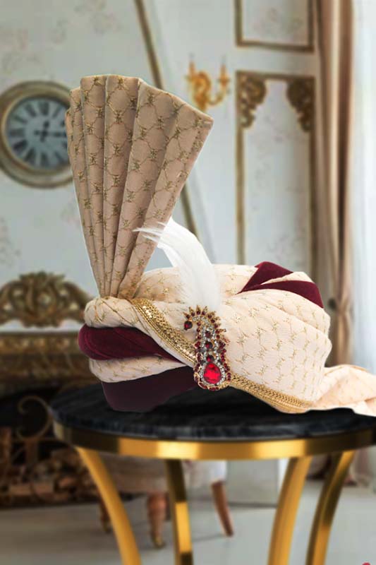 Red & Off-White Turban