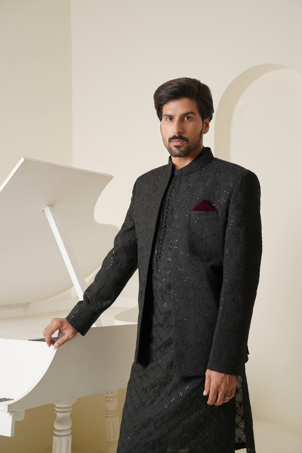 Black Embroidered Prince Coat