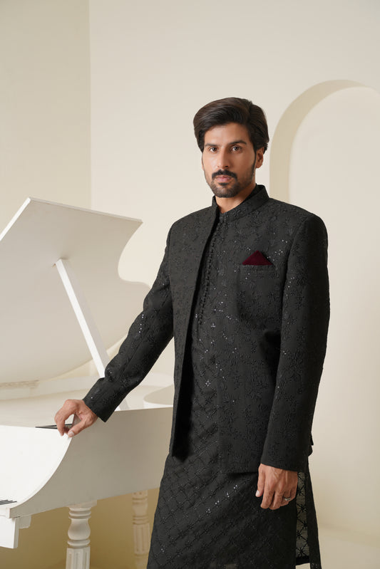 Black Embroidered Prince Coat