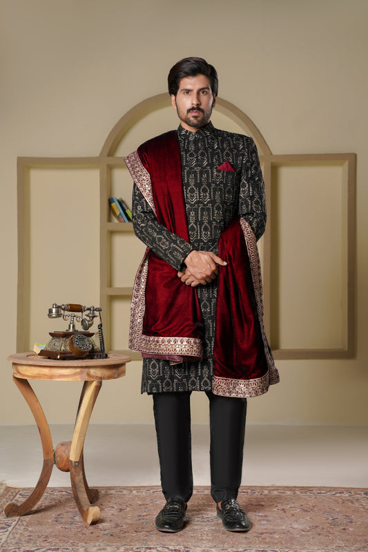 Black & Gold Embroidered Sherwani