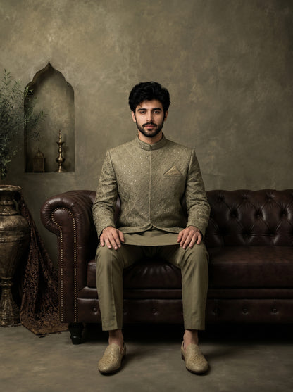 Sage Olive Jacquard Prince Coat