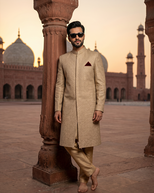 Luxury Silk Base Sherwani with Digital Thread Embroidery