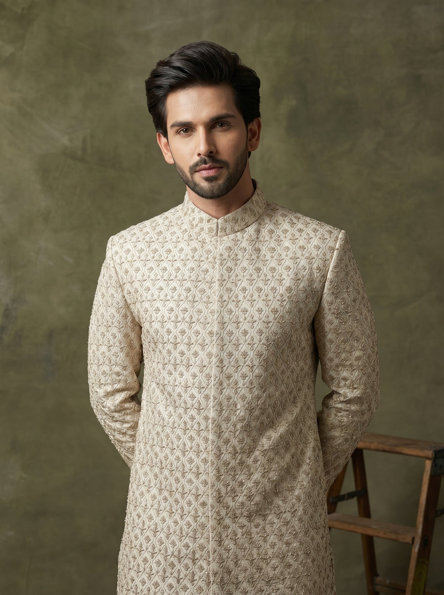 Elegant Groom Sherwani with Intricate Handmade Threadwork