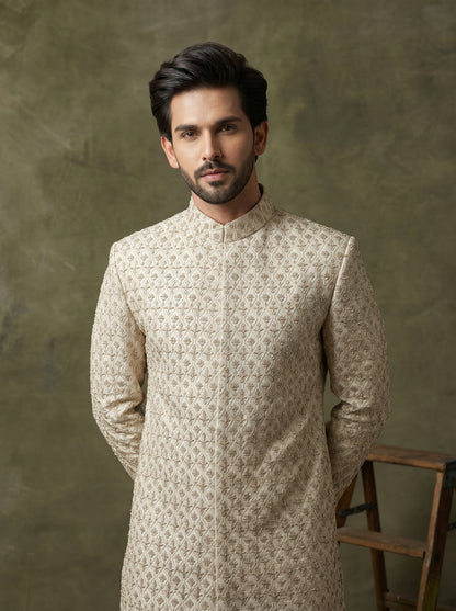 Elegant Groom Sherwani with Intricate Handmade Threadwork