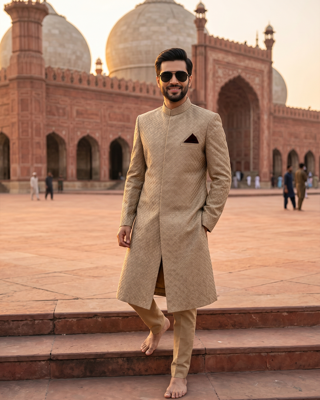 Luxury Silk Base Sherwani with Digital Thread Embroidery