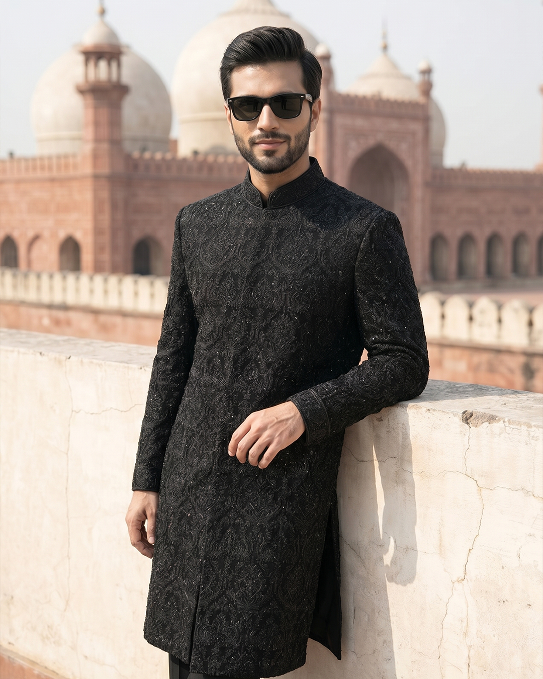 Premium Black Embroidered Velvet Sherwani for Weddings