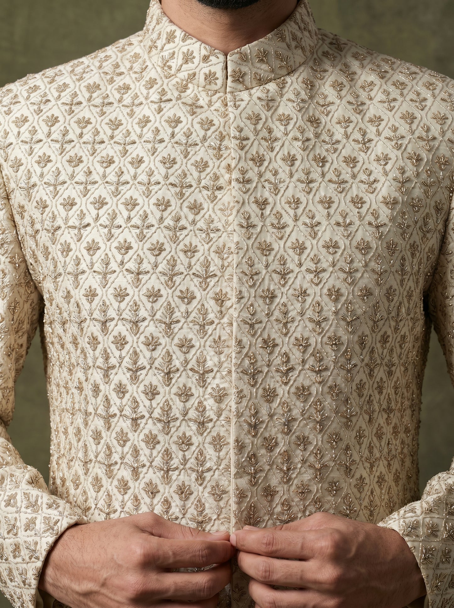 Elegant Groom Sherwani with Intricate Handmade Threadwork
