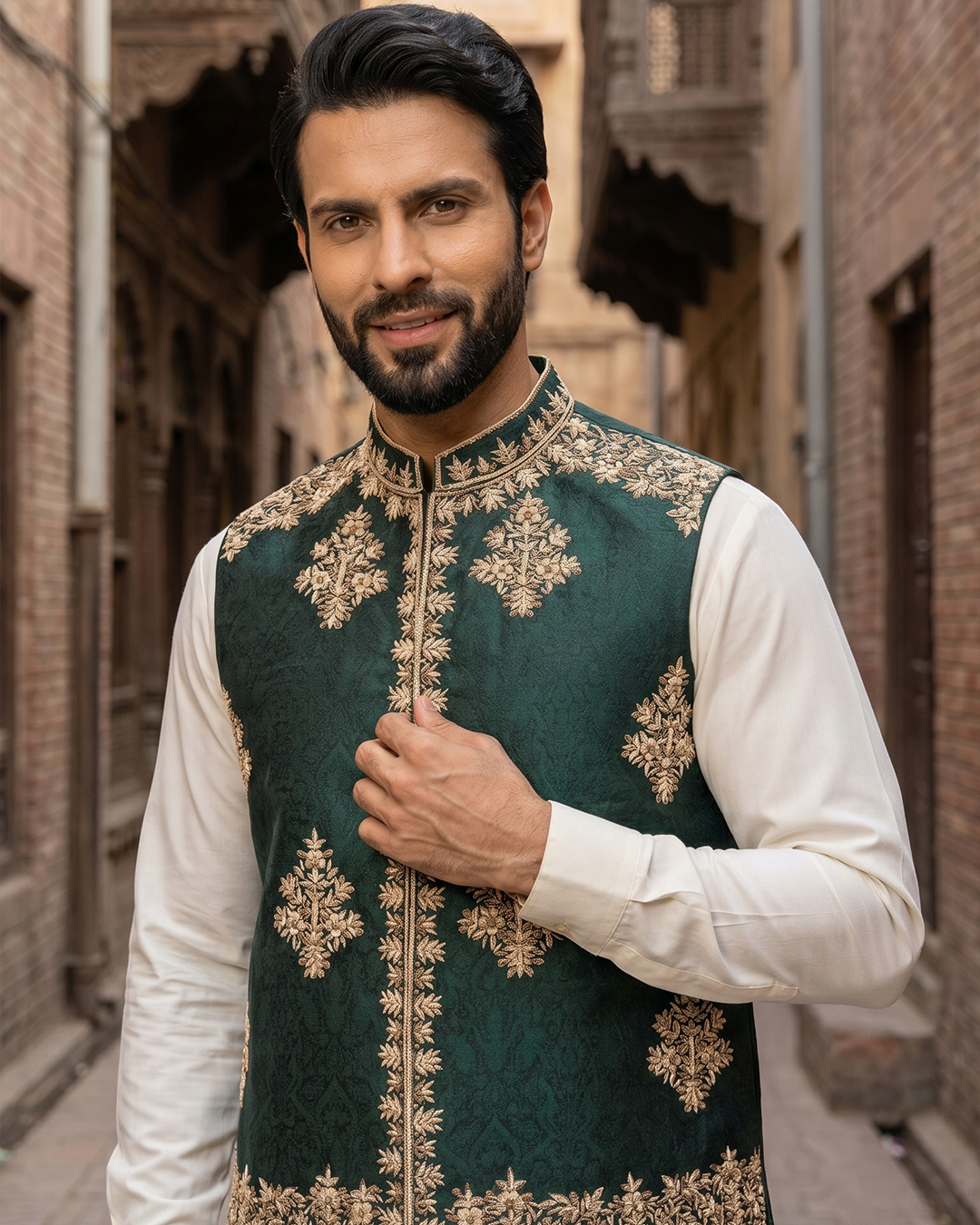 Royal Green Handcrafted Embroidered Waistcoat