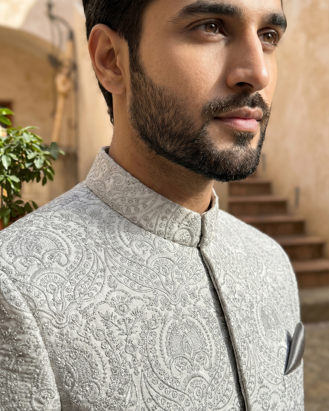 Ivory Silk Prince Coat for Groom | Digital Thread Embroidery