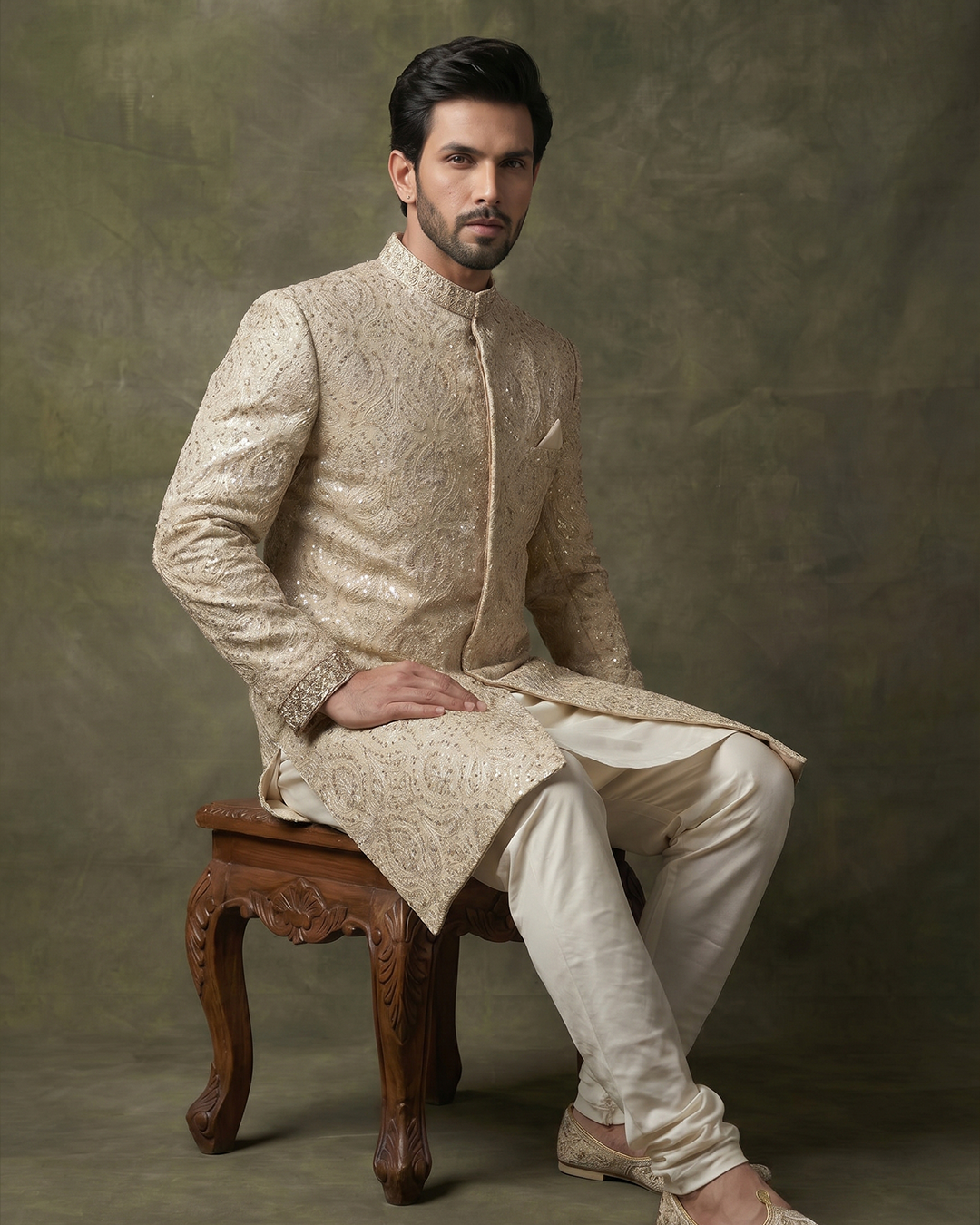 Royal Crest Champagne Sherwani