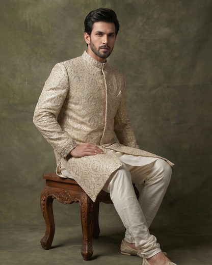 Royal Crest Champagne Sherwani