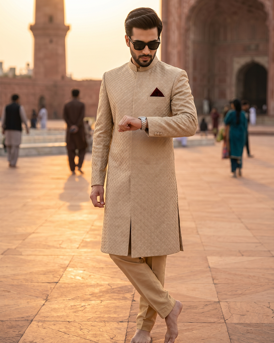 Luxury Silk Base Sherwani with Digital Thread Embroidery