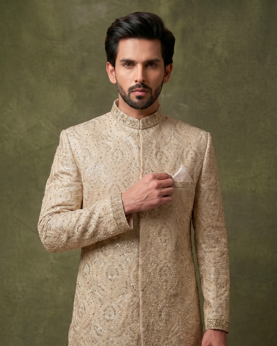 Royal Crest Champagne Sherwani