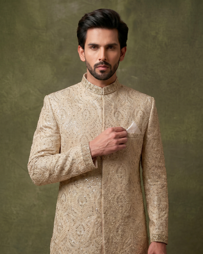 Royal Crest Champagne Sherwani