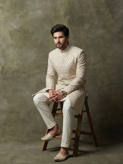 Elegant Groom Sherwani with Intricate Handmade Threadwork