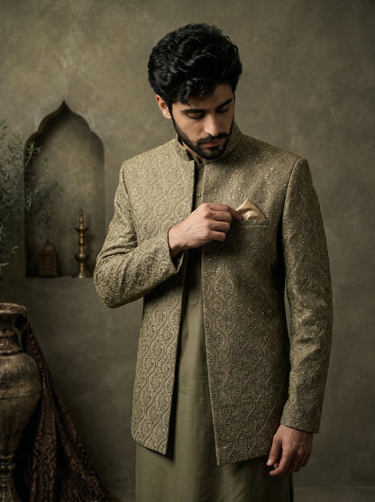 Sage Olive Jacquard Prince Coat