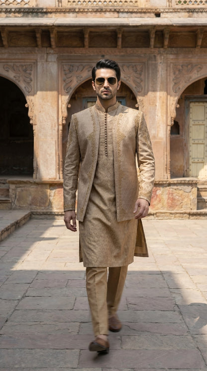 Regal Beige Prince Coat Set for Men
