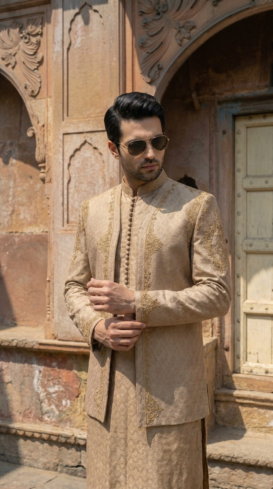 Regal Beige Prince Coat Set for Men