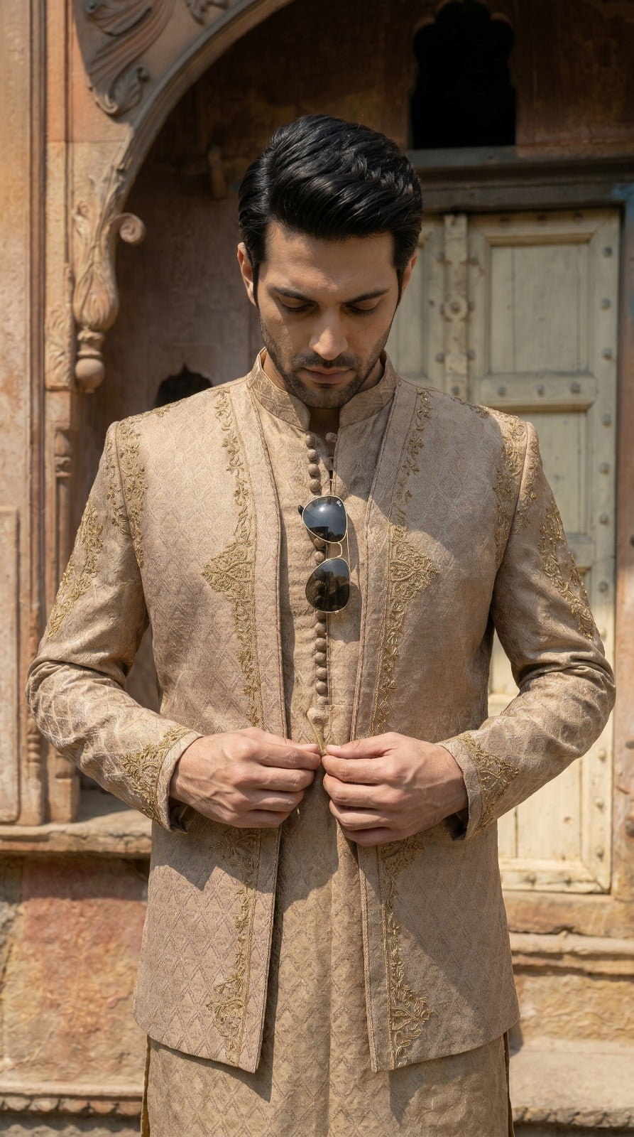 Regal Beige Prince Coat Set for Men