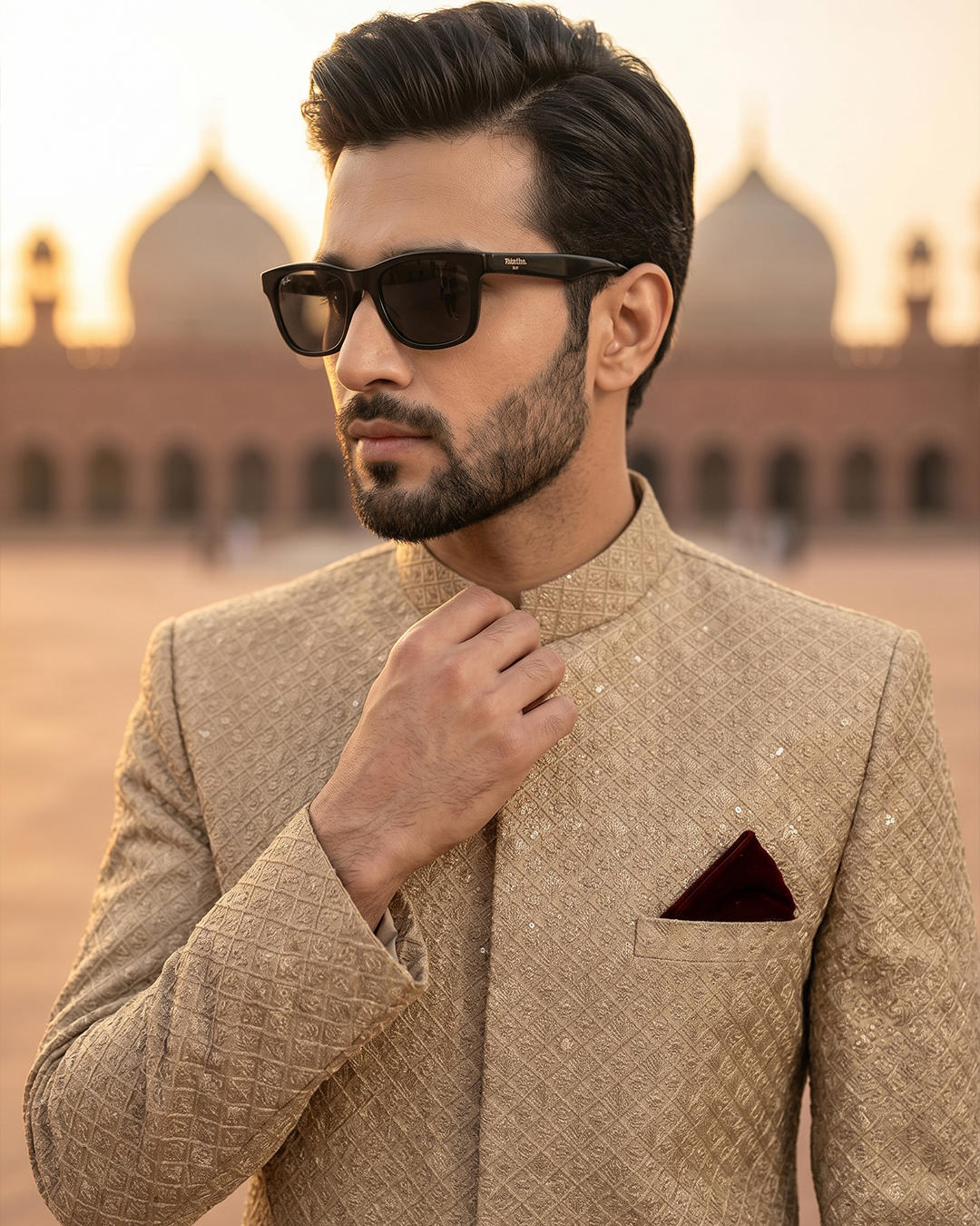 Luxury Silk Base Sherwani with Digital Thread Embroidery