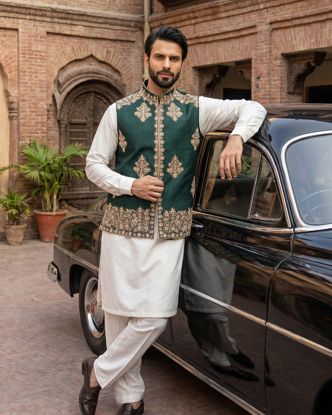 Royal Green Handcrafted Embroidered Waistcoat
