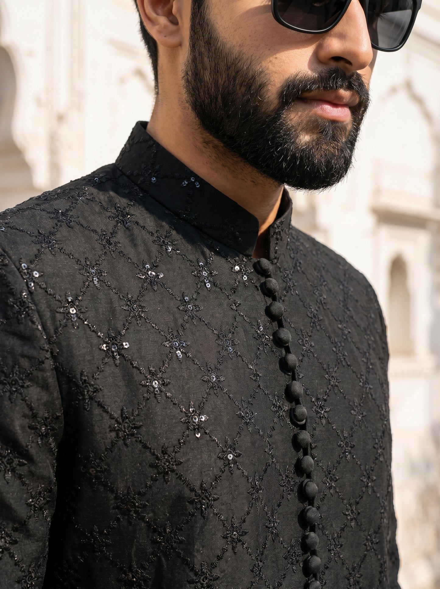 Black Embroidered Prince Coat with Kurta Pajama