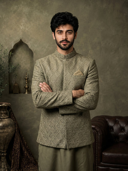 Sage Olive Jacquard Prince Coat