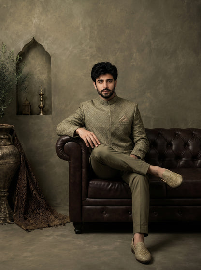 Sage Olive Jacquard Prince Coat
