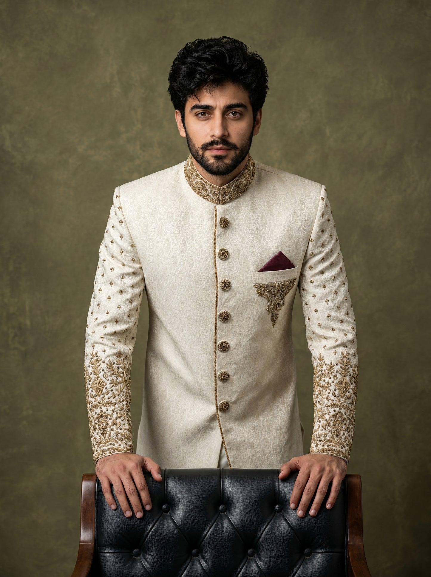 Ivory Elegance – Regal Embroidered Sherwani