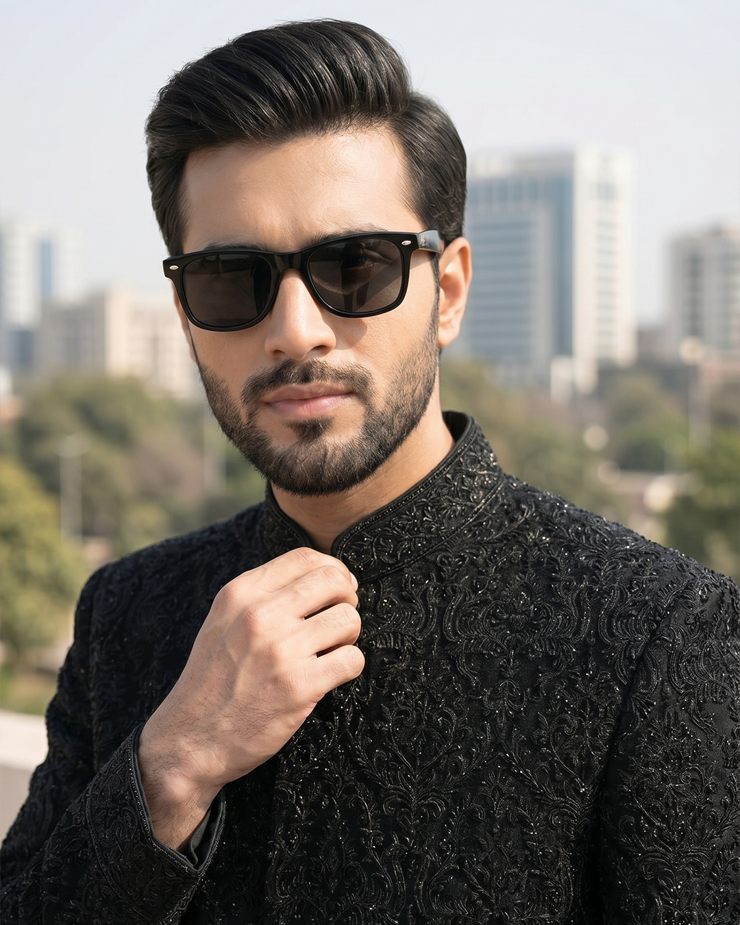 Premium Black Embroidered Velvet Sherwani for Weddings
