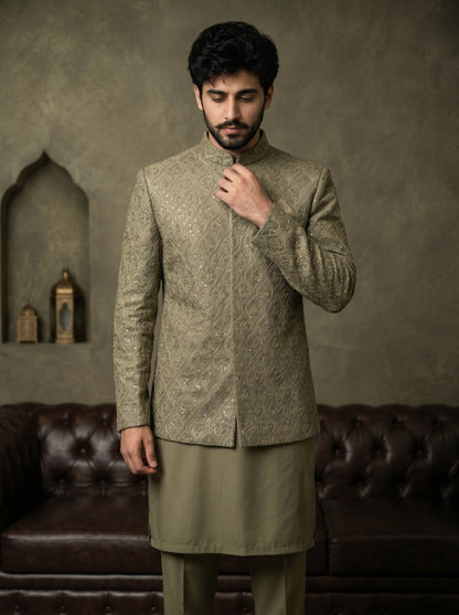 Sage Olive Jacquard Prince Coat