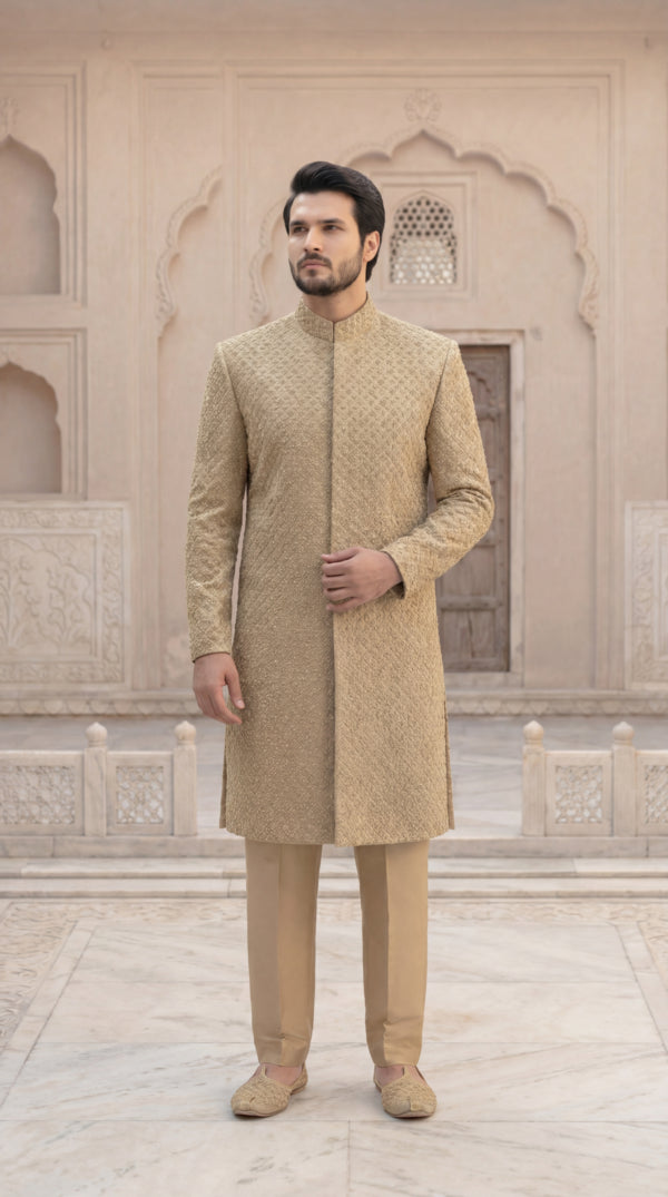 Luxury Antique Golden Sherwani for Men