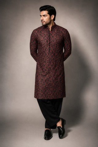 Royal Maroon Printed Kurta Pajama