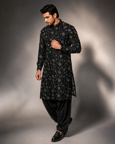 Midnight Floral Elegance Kurta Set
