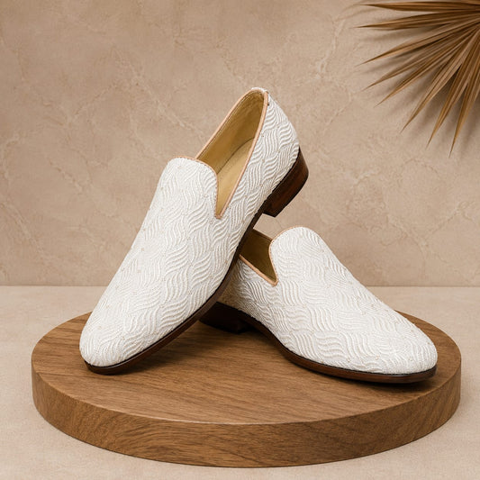 Luxury White Embroidered Formal Loafers